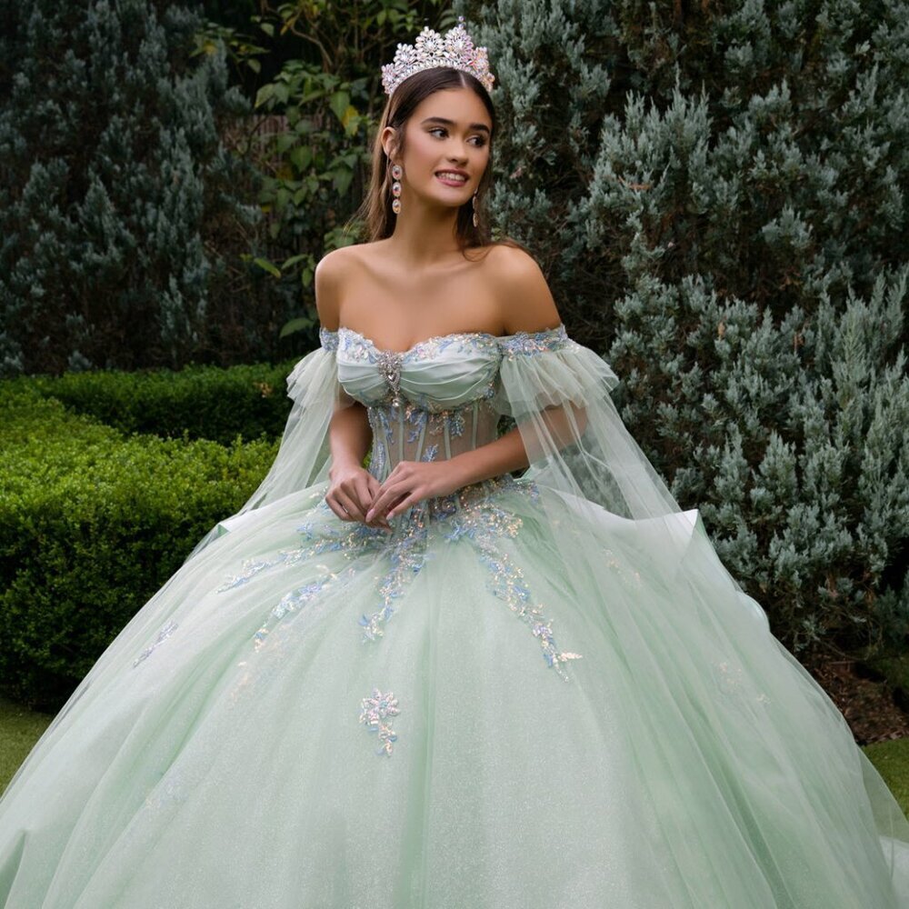 New Beads Embellished Long Tulle Ball Gown w/ Sheer Structural Bodice GL3550